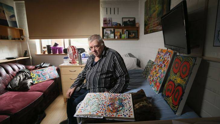 Sambell Lodge resident Graeme Doyle pictured in his room in March.  Photo: Wayne Taylor