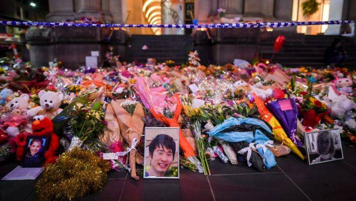 Floral tribute at the Bourke Street Mall. Photo: Eddie Jim