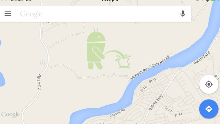 Toilet stop: The small region in Pakistan which was edited to include an image of the Android robot urinating on the Apple logo.