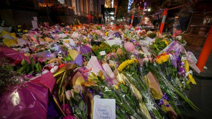 The floral tribute at Bourke Street Mall. Photo: Eddie Jim