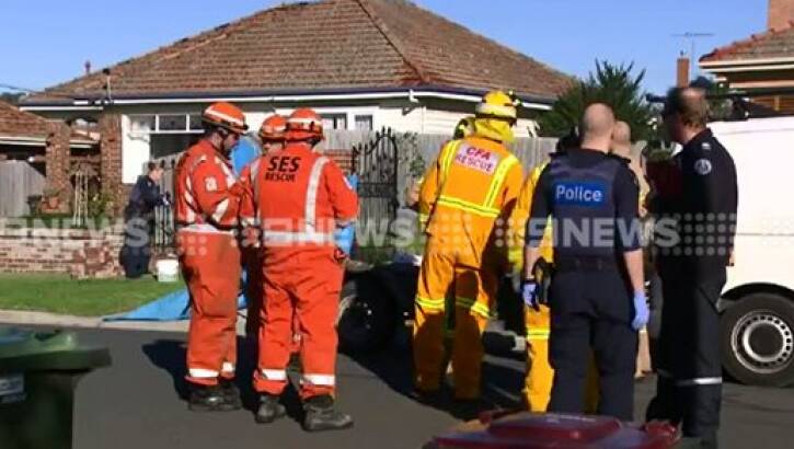 Emergency services were called after a wall collapsed on a man in Geelong.   Photo: Nine News 