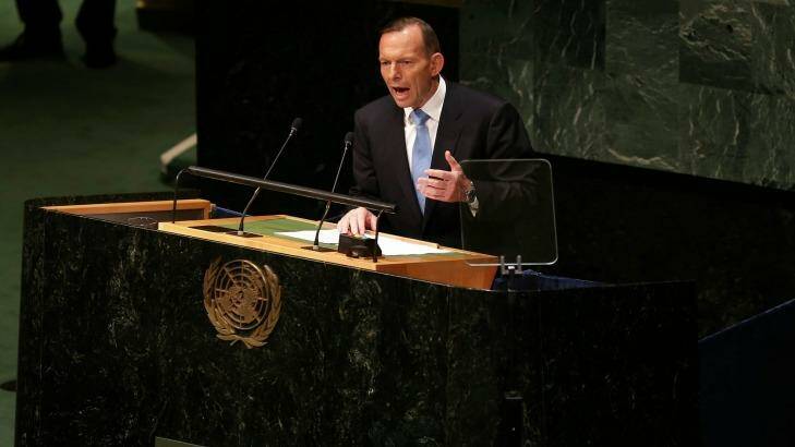 Prime Minister Tony Abbott, pictured at the UN General Assembly in New York last year, has been criticised in the US for his policies on asylum seekers. Photo: Alex Ellinghausen