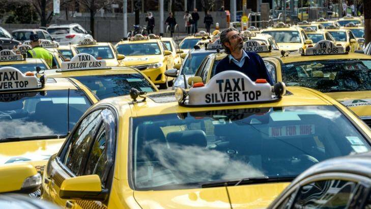 Taxi drivers protesting against Uber in Melbourne last month. Photo: Justin McManus
