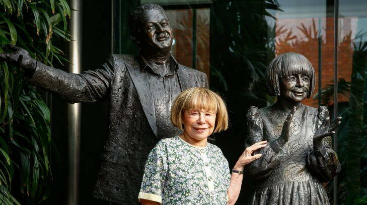 Jeanne Pratt with her new statue at Raheen. Photo: Eddie Jim