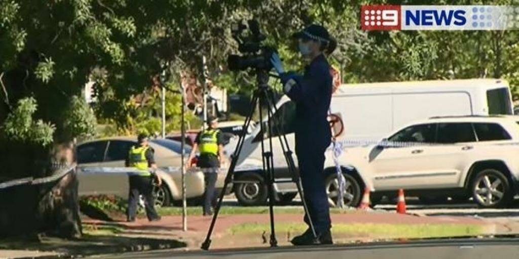 Police at the scene of the discovery of man's body in Dandenong. Photo: Channel Nine