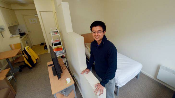 Student Kenneth in his rented apartment in Lygon Street, Carlton. Photo: Joe Armao