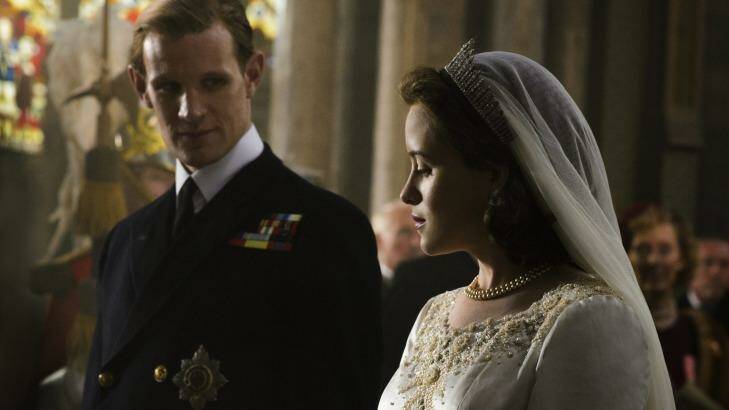 <i>The Crown</i>, starring Claire Foy and Matt Smith, is about the early married life of Queen Elizabeth II and the Duke of Edinburgh.  Photo: Alex Bailey/Netflix