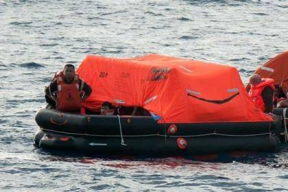 Successful rescue mission: Crew from the Thunder aboard life rafts. Photo: Supplied