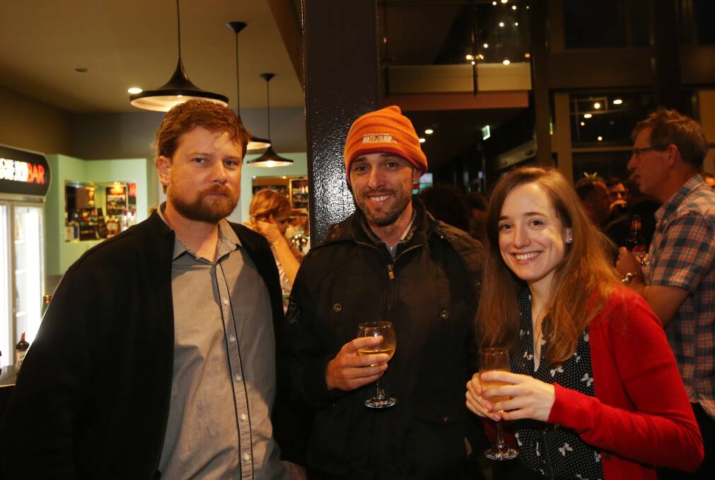 Peoples and Place's. Celebrate the filming of Oddball in Warrnambool. Pictured Luke Nixon, Paul Seipel and Karin Christensen. 140528VH32 Picture: VICKY HUGHSON