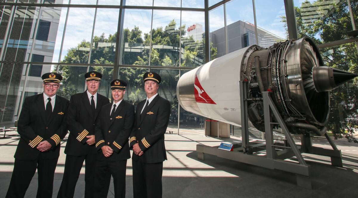 In control: Captains Ossie Miller and Greg Matthews, second officer Michael East and first officer Peter Hagley will be on board the flight on Sunday from Sydney.  ADAM McLEAN