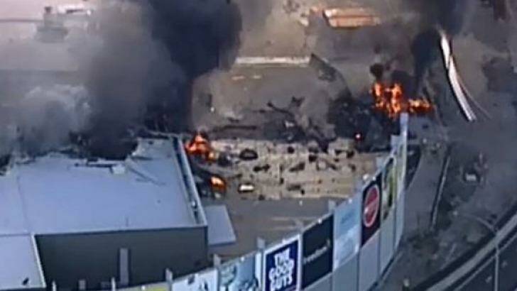The site of the plane crash at DFO Essendon. Photo: Channel 9