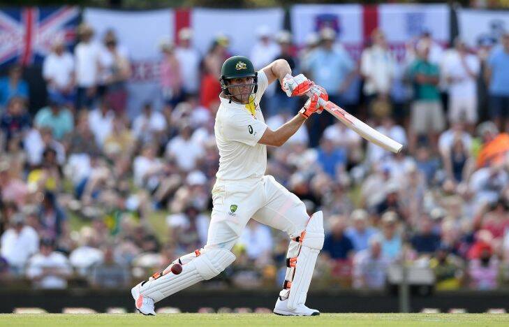 Australian batsman Mitchell Marsh plays a shot on Day 3 of the Third Ashes Test match between Australia and England at the WACA ground in Perth, Saturday, December 16, 2017. (AAP Image/Dave Hunt) NO ARCHIVING, EDITORIAL USE ONLY, IMAGES TO BE USED FOR NEWS REPORTING PURPOSES ONLY, NO COMMERCIAL USE WHATSOEVER, NO USE IN BOOKS WITHOUT PRIOR WRITTEN CONSENT FROM AAP