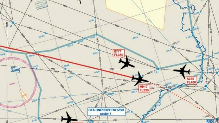 Flight paths for various aircraft near the doomed MH17. Photo: Supplied