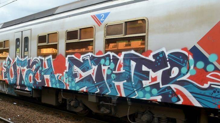 The pair and associates tagged trains at a host of locations including Bayswater train station, South Kengsington, Pakenham and a V/Line train discovered defaced at Traralgon. Photo: UTAHETHER.COM