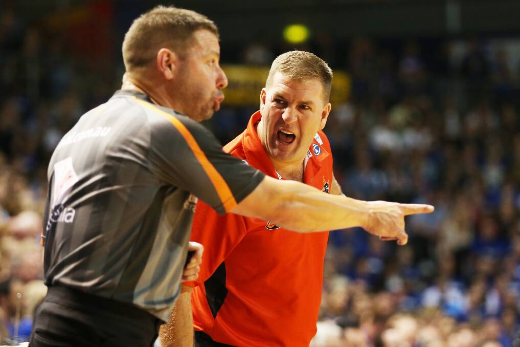 ADELAIDE, AUSTRALIA - APRIL 11: Trevor Gleeson of the Wildcats reacts to a decision by the referee during game two of the NBL Grand Final series between the Adelaide 36ers and the Perth Wildcats at Adelaide Entertainment Centre on April 11, 2014 in Adelaide, Australia. (Photo by Morne de Klerk/Getty Images)