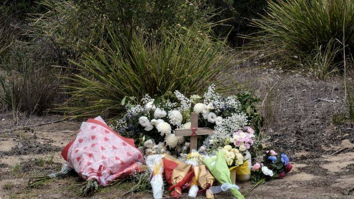 A shrine of flowers laid on Browns Rd, Boneo where Darcy Hopwood died after being hit by a car. Photo: Luis  Ascui