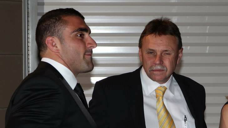 Parramatta Eels Chairman Steve Sharp (right) has talken out an AVO against former teammate Terry Leabeater Photo: Dallas Kilponen