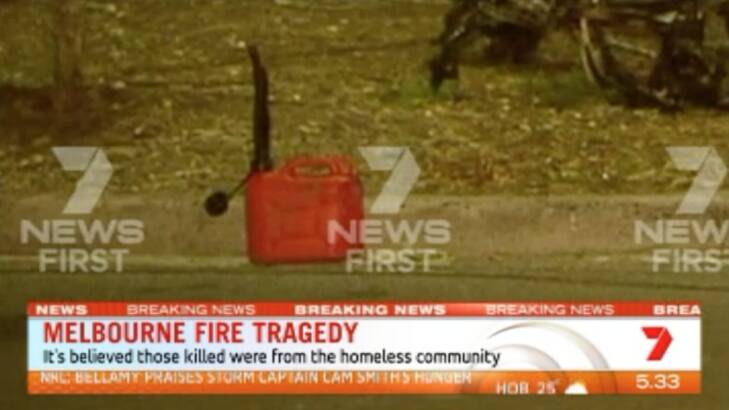 Police have said the fire is suspicious. A jerrycan was pictured at the scene. Photo: Channel Seven 