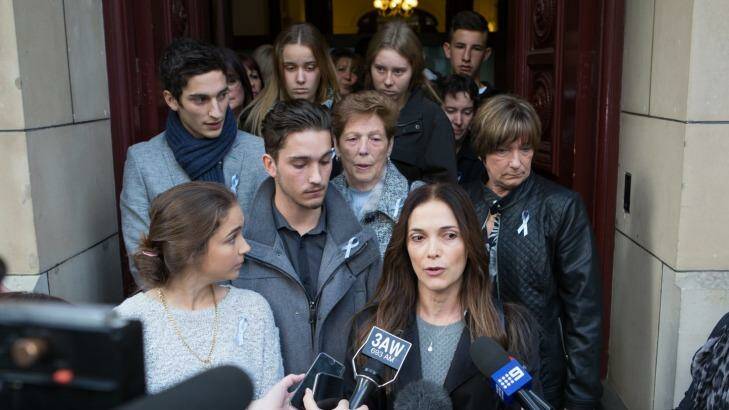 Helen Bertocci  leaves the Melbourne Supreme Court  with her family and supporters. Photo: Jason South