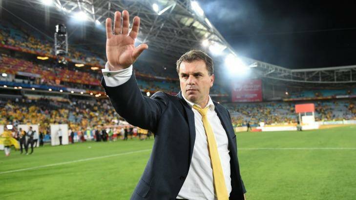 A wave from Ange Postecoglou, but it's unlikely to be goodbye before Australia concludes its campaign for the 2018 World Cup. Photo: Brendan Esposito