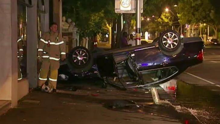 The car which crashed on Nicholson Street in Carlton North. Photo: Nine News.
