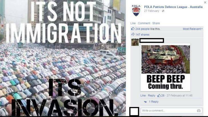 A screengrab from the Patriots Defence League of Australia Facebook page. Photo: Supplied
