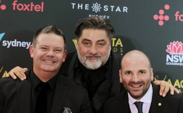 Masterchef Australia judges (L-R) Gary Mehigan, Matt Preston and George Calombaris arrive at the AACTA (Australian Academy of Cinema and Television Arts) Awards at The Star, Sydney, Wednesday, December 6, 2017. (AAP Image/Ben Rushton) NO ARCHIVING