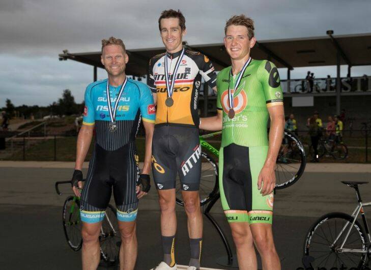 Canberra Cycling Club Championships A-grade winners. Ben Hill (first), Stuart Shaw (second), Sean Whitfield (third).??  Photo: Adrian Marshall