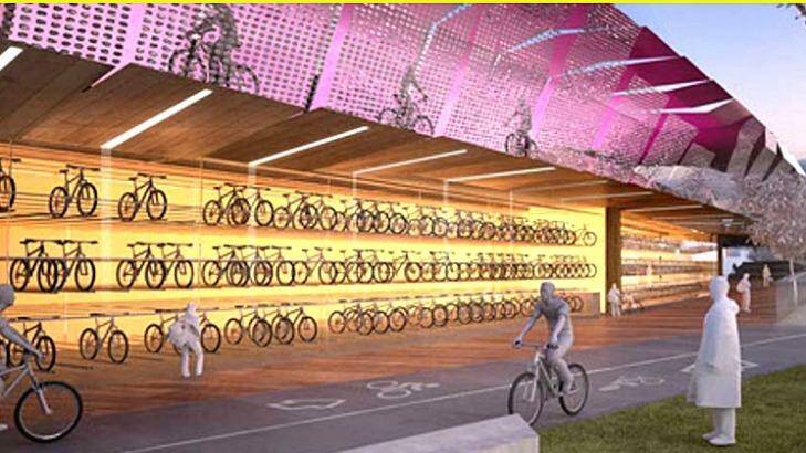 An artist's impressions of a proposed raised cycle highway for Melbourne's CBD. 