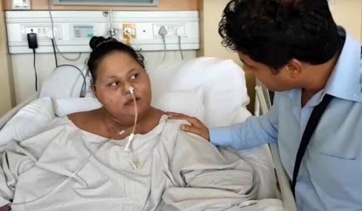 Eman Ahmed in an image taken from video posted by the?? Saifee Hospital in Mumbai on April 19, 2017, after she lost more than 300 kilos. Photo: Supplied