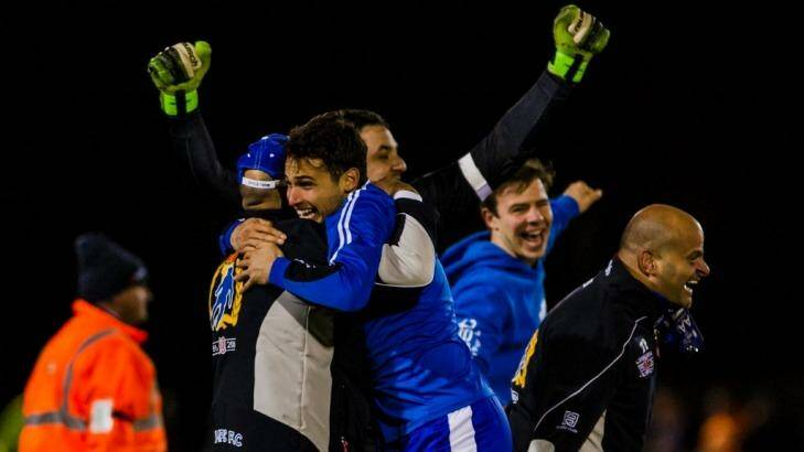 Ecstasy: Canberra Olympic are the only non-A-League side left in the FFA Cup, after advancing to the semi-final. Photo: Jamila Toderas