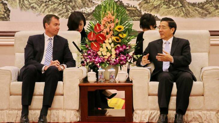 Justice Minister Michael Keenan meeting with Chinese Minister of Public Security Guo Shengkun. Photo: Sanghee Liu