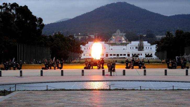 A 19-gun salute is fired after the governor-general's secretary read out the proclamation to prorogue the Parliament in August 2013. Photo: Melissa Adams
