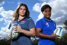 NSW's Piper Duck (left) and Fiji's Karalaini Naisewa ahead of the Super Rugby Women grand final. (Darren England/AAP PHOTOS)
