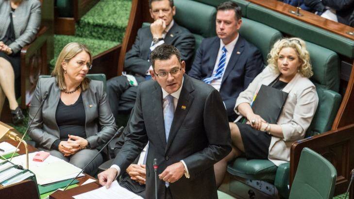 Premier Daniel Andrews issues a historic apology to the men and women convicted under Victoria’s anti-gay laws. Photo: Penny Stephens