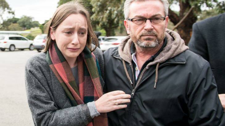 Karen Ristevski's daughter Sarah, and husband Borce after an appeal for public help to find her. Photo: Penny Stephens