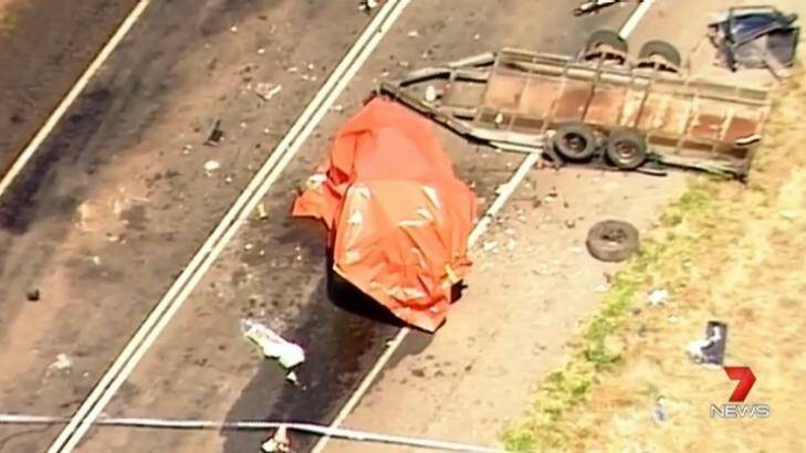The Mitsubishi Pajero 4WD was towing an empty trailer when the crash occurred. Photo: Courtesy of Seven News