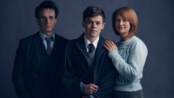 Harry (Jamie Parker), Albus (Sam Clemmett) and Ginny (Poppy Miller) in <i>Harry Potter and the Cursed Child</i> stage production. Photo: Pottermore