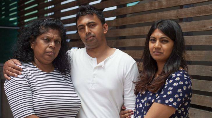 The family of Myuran Sukumaran, mother Raji, left, brother Chinthu and sister Brintha. Photo: Fiona Morris/Fairfax Media