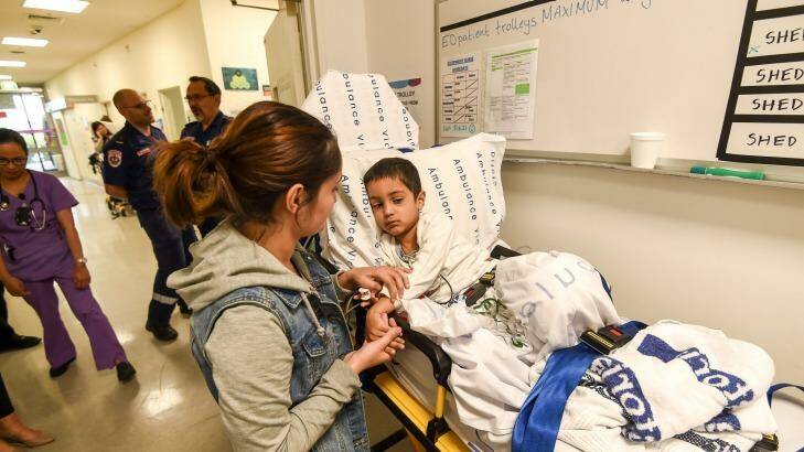 Thousands of patients, including Rayann Zamani with mother Palli, inundated hospitals across Melbourne due to the thunderstorm asthma event. Photo: Justin McManus