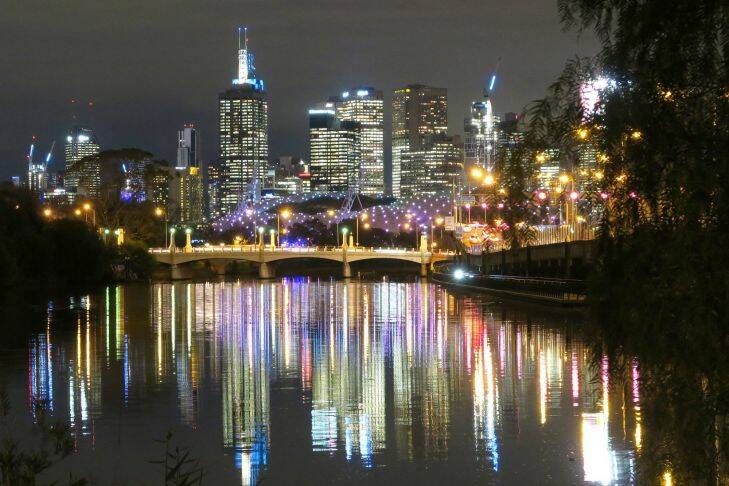 picture by Leigh Henningham AGE news  Melbourne city lights along the Yarra river. Melbourne skyline?? 