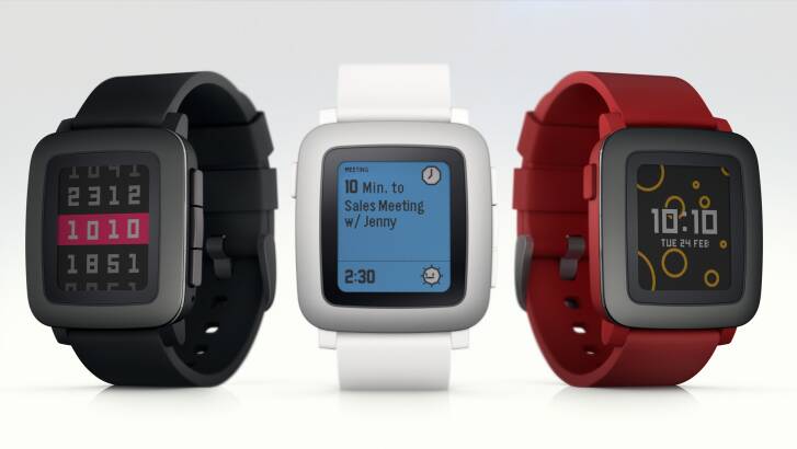 The facade of the Pebble Time is metal and glass, but the actual body is black, white or red plastic.  Those wanting a fully metal body will have to wait for the more expensive Pebble Time Steel later this year. Photo: Pebble