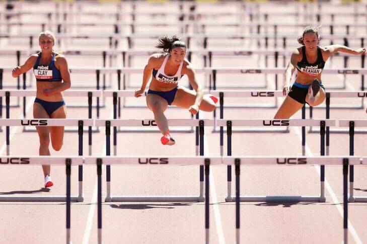 CANBERRA, AUSTRALIA - MARCH 12:  Michelle Jenneke of NSW competes in the Women's 100m Hurdles during the SUMMERofATHS Grand Prix on March 12, 2017 in Canberra, Australia.  (Photo by Matt King/Getty Images) Photo: Getty Images