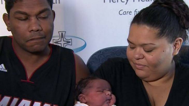 Brian Liddle and Natashia Corrigan welcomed Brian jnr to the world on Tuesday morning.  Photo: Channel Seven