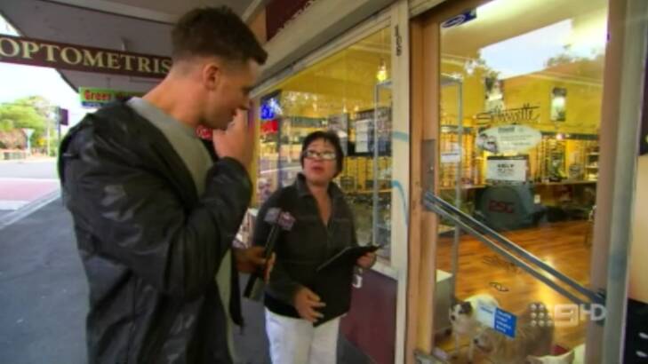 The woman tells Ryan she owns the store and the dogs. Photo: Channel Nine