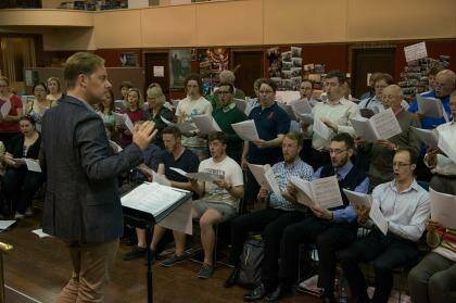 Under threat: Andrew Wailes with the Royal Melbourne Philharmonic Choir which is facing a funding crisis. Photo: Jesse Marlow/Fairfax Media