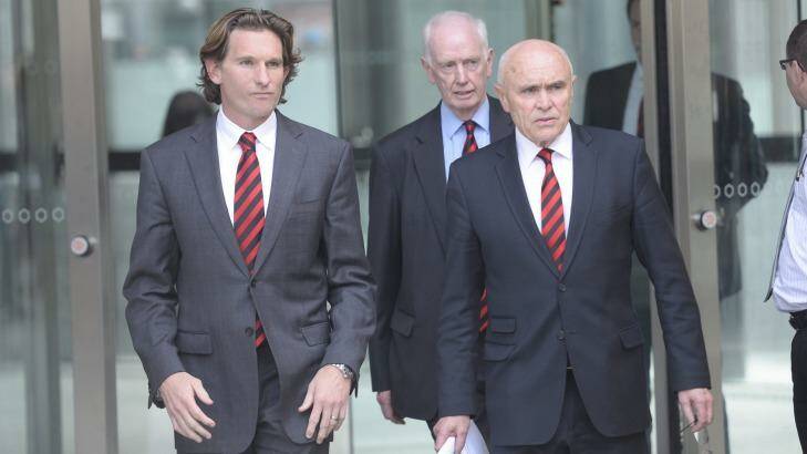 Essendon chairman Paul Little, right, and coach James Hird were playing a high stakes game in the Federal Court. Photo: Justin McManus