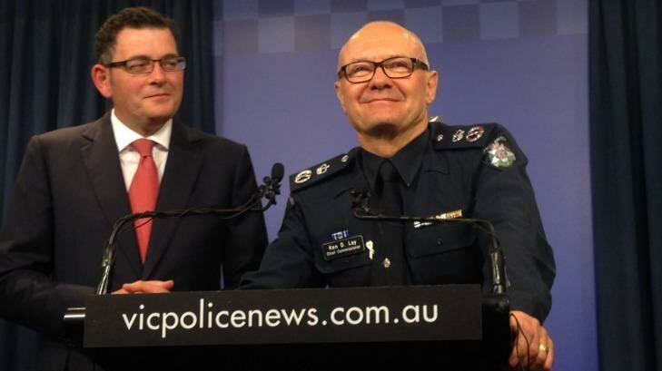 Victorian Police Chief Commissioner Ken Lay announces his resignation with Premier Daniel Andrews. Photo: Eddie Jim