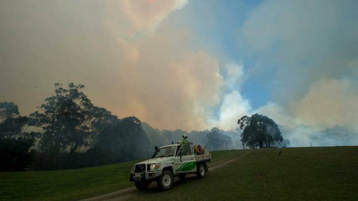 Parks Victoria monitoring the fire off Burke and Wills Track, Benloch.  Photo: Penny Stephens