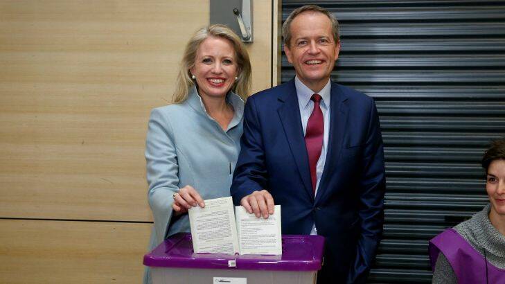 Opposition Leader Bill Shorten together with Chloe cast their votes at the Moonee Ponds West Primary School in Moonee Ponds, on Saturday 2 July 2016. Photo: Alex Ellinghausen
Election 2016 on Opposition Leader Bill Shorten's campaign. Photo: Alex Ellinghausen